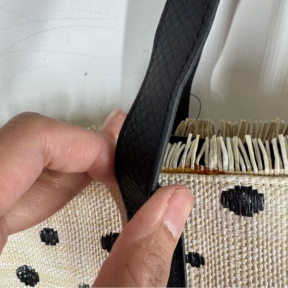 Boho Stylish Polka Dot Tote Bag Cream Black Raffia Straw Summer Beach Bag - Picture 6 of 16